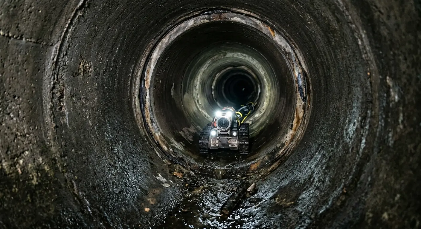 Robotic sewer camera inspecting pipe interior for Drain Snake Service in Sterling Heights